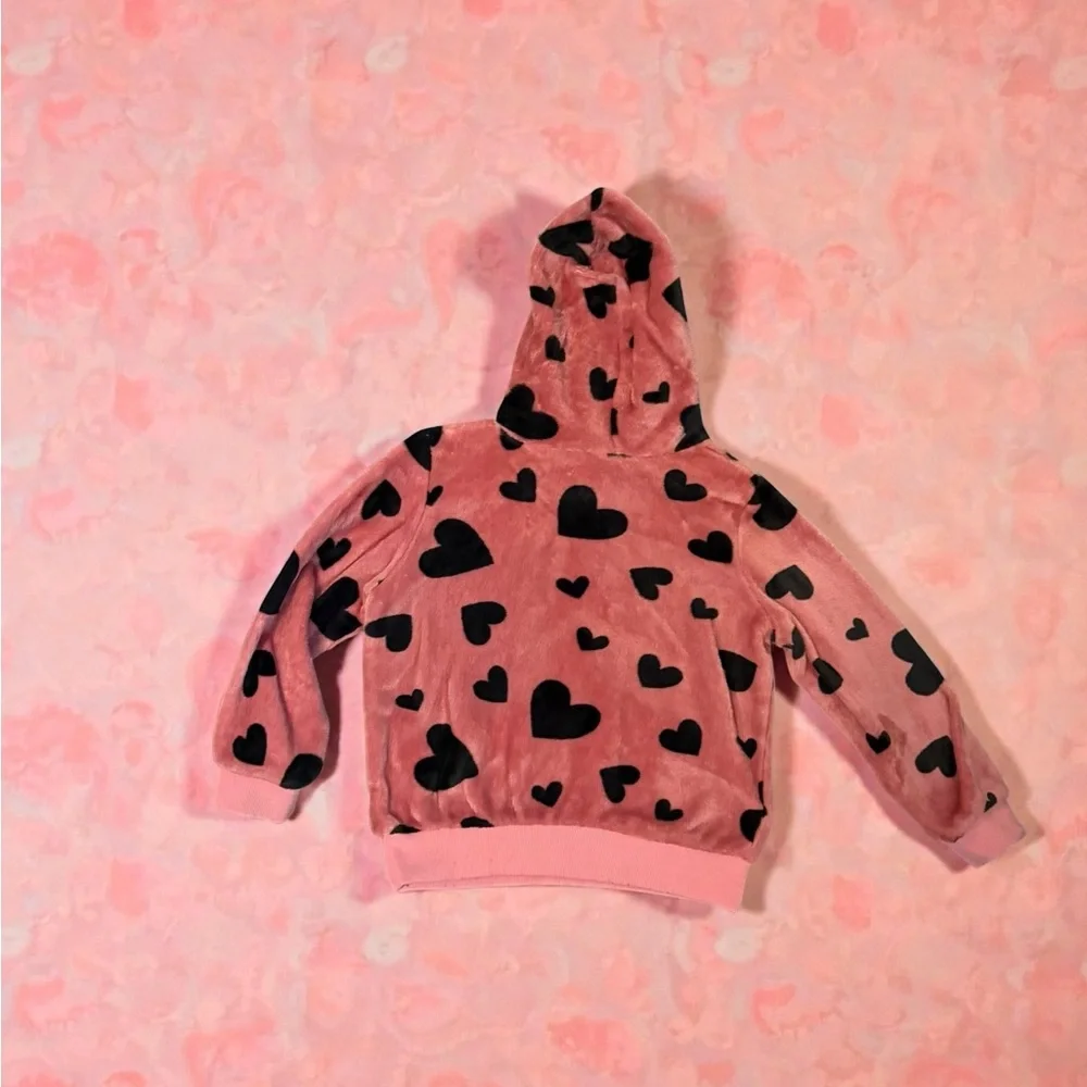 Cozy Kids Heart Print Matching Set - Pink and Black